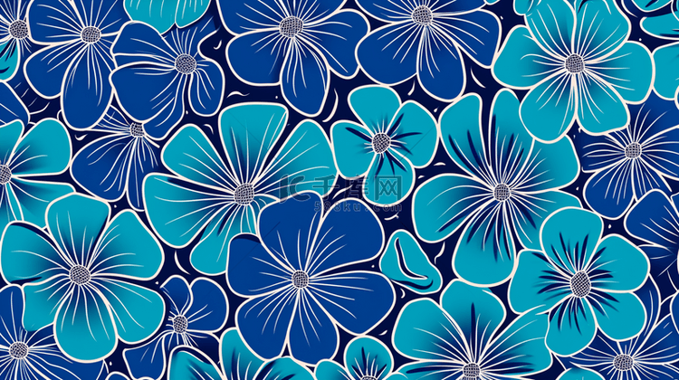 蓝色平铺简约纹理小花的背景图13
