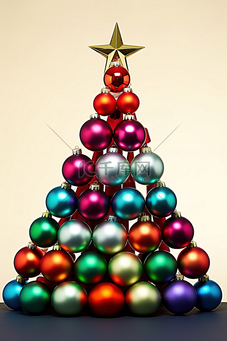 各种彩色圣诞球围成一圈圣诞树图
