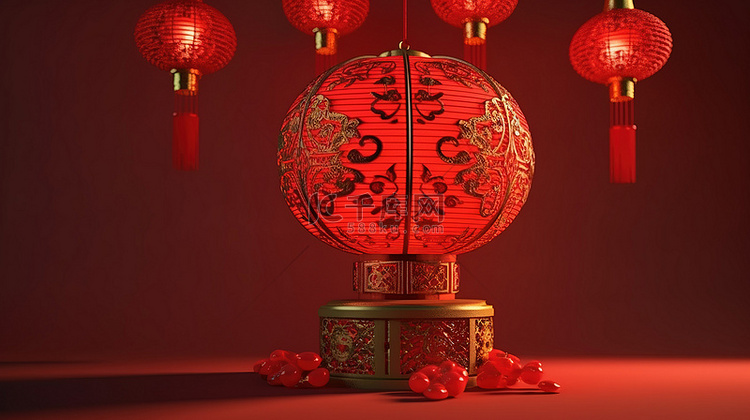 中国新年灯笼 3D 渲染与华丽
