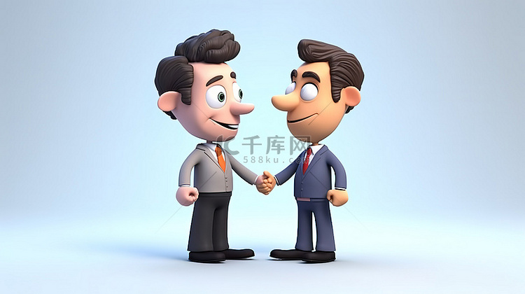 商业伙伴握手的卡通风格 3D 插图