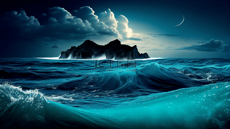 大海海浪海岛蓝色背景