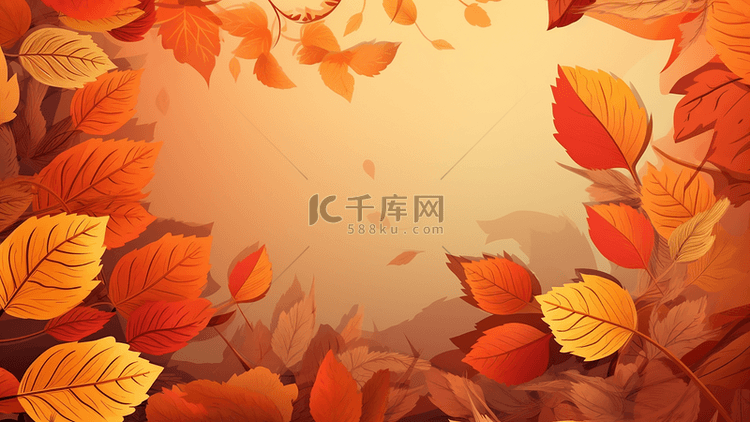 秋天落叶树叶边框卡通广告背景
