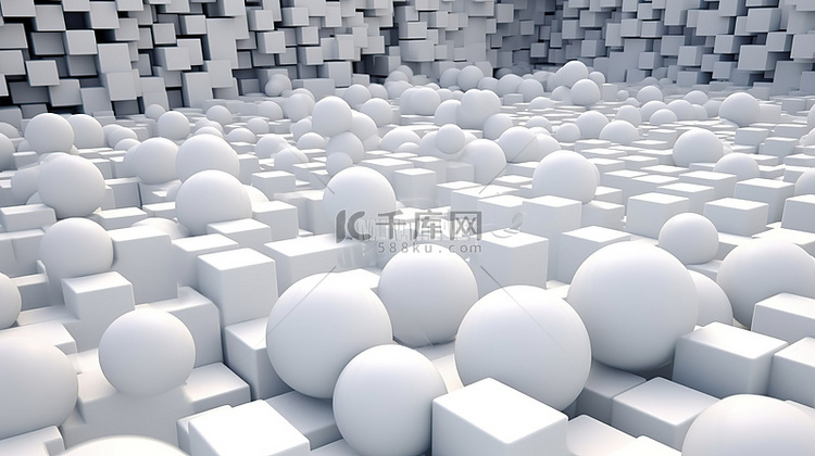 3D 渲染中白色立方体和球的组