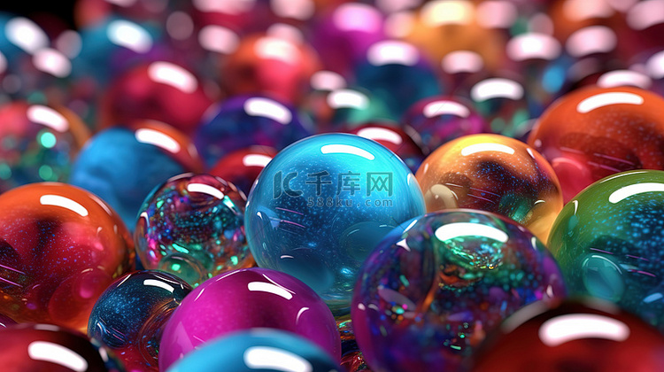 3D 渲染中具有彩色球体的抽象
