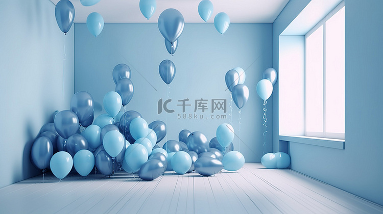 背景为空白墙的蓝色主题气球非常
