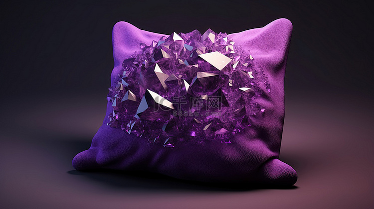 带有紫水晶宝石的坐垫的 3D 渲染
