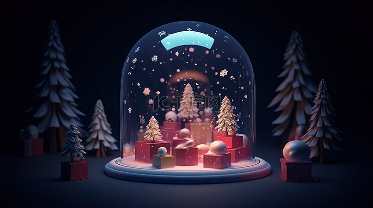夜间场景卡通雪球，3D 渲染中