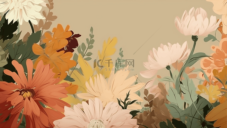 花卉花朵暖色卡通背景