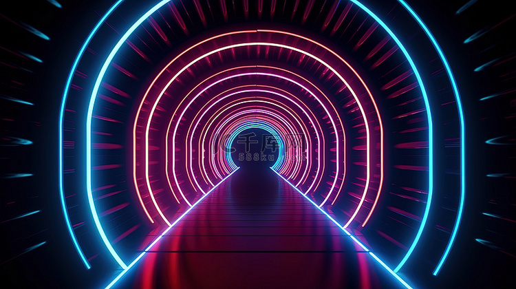 霓虹灯均衡器 3d 渲染循环隧道