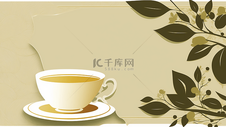奶茶杯绿叶花纹装饰