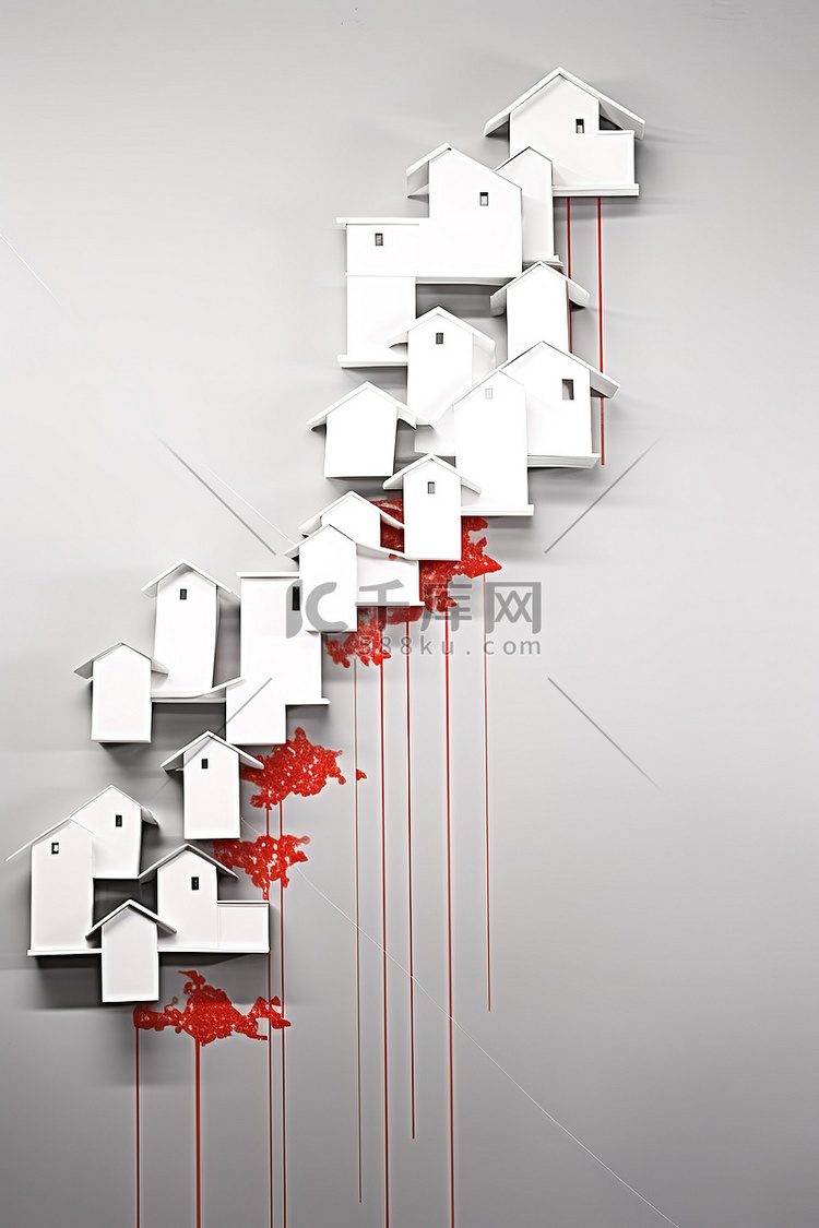 红色和白色的图表，其中房屋和树