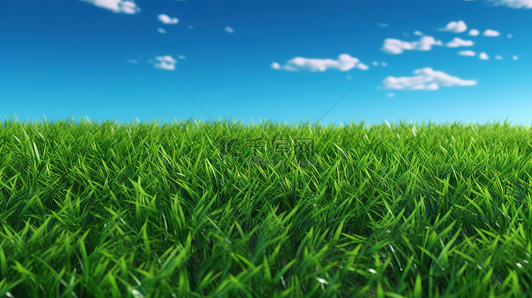 蓝天和绿草背景的 3d 渲染