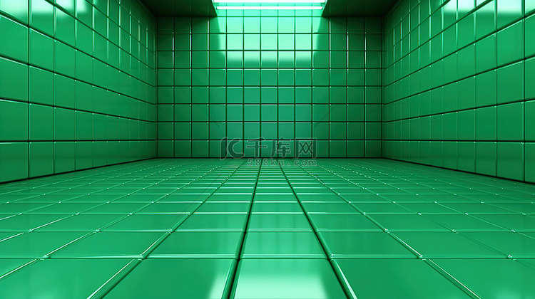 清爽的绿色墙壁和地板背景的 3