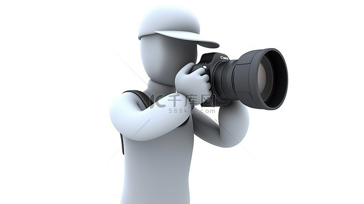 专业摄影师在白色背景上使用数码