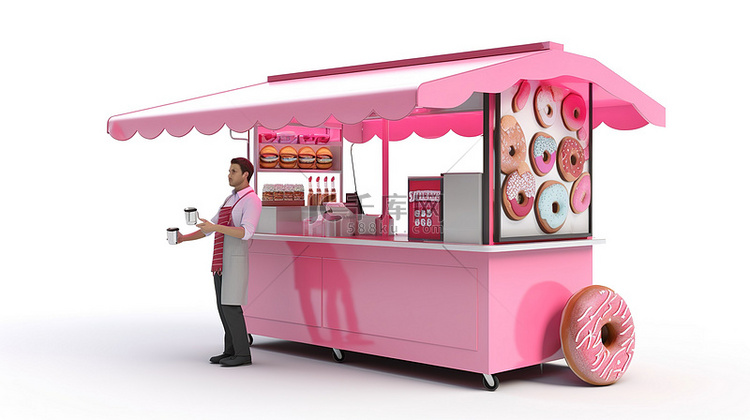 白色背景下粉色甜甜圈店供应商的