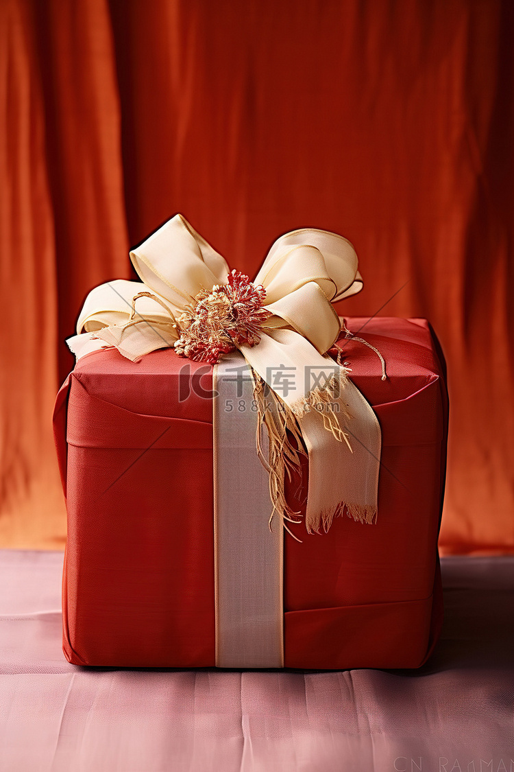 腰带上的一个大红色礼品盒