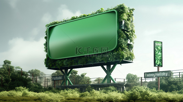 3d 插图绿色广告牌广告海报