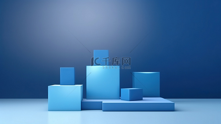 讲台上展示蓝色背景上具有几何蓝