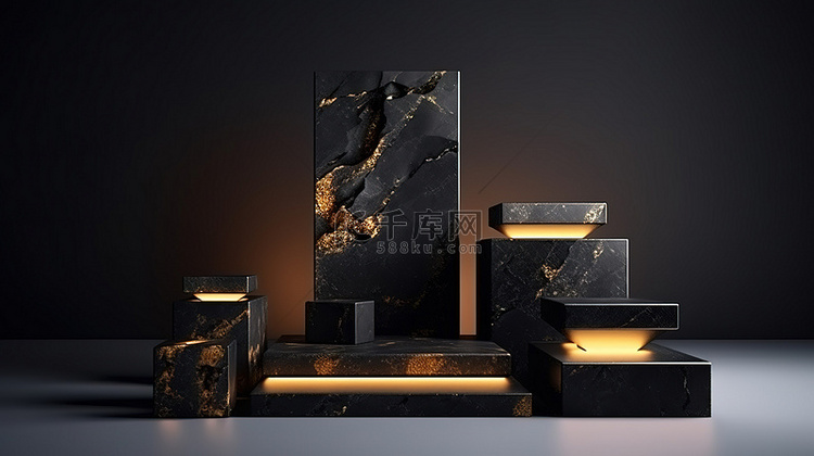 黑色和金色石材产品展示的 3D