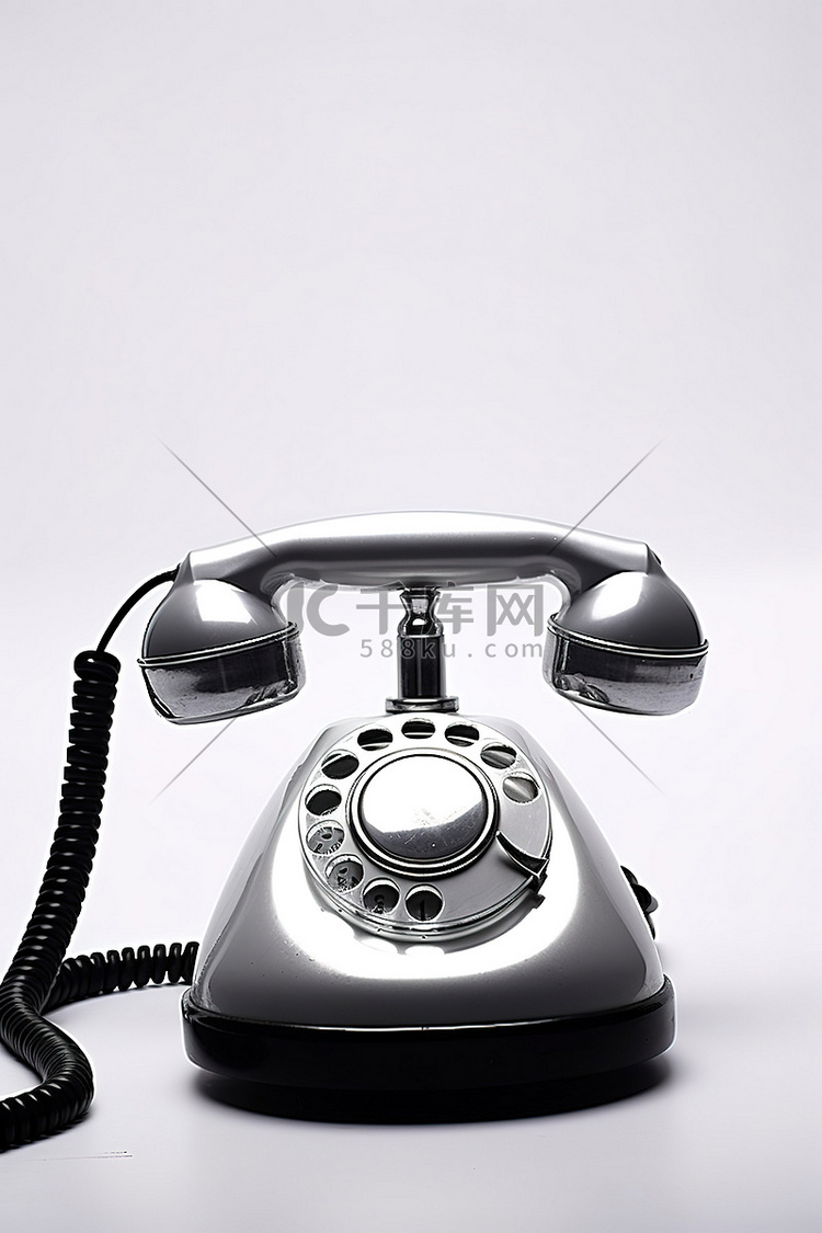 银色模拟电话，铃上有一根黑线