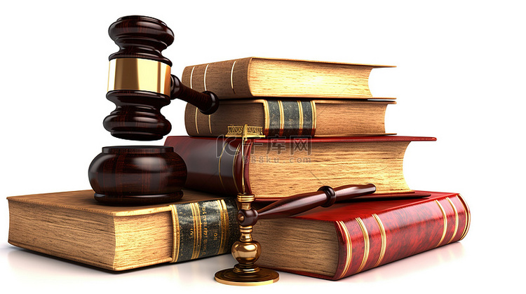 白色背景与木槌和法律书籍正义法