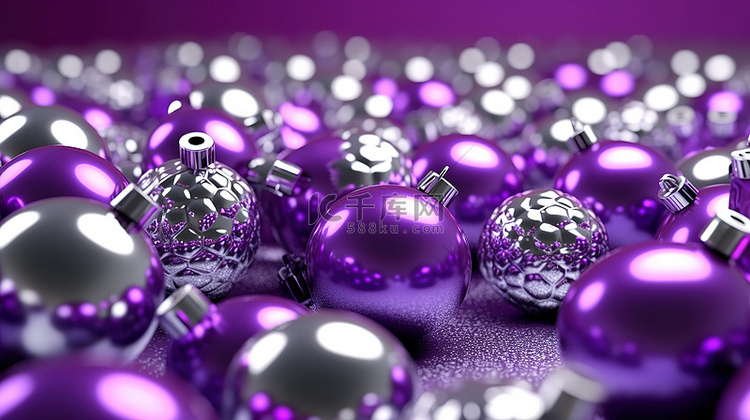 3D 渲染插图卡与金属紫色圣诞
