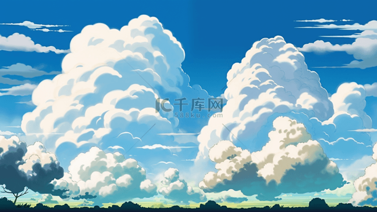 天空云层草原卡通背景
