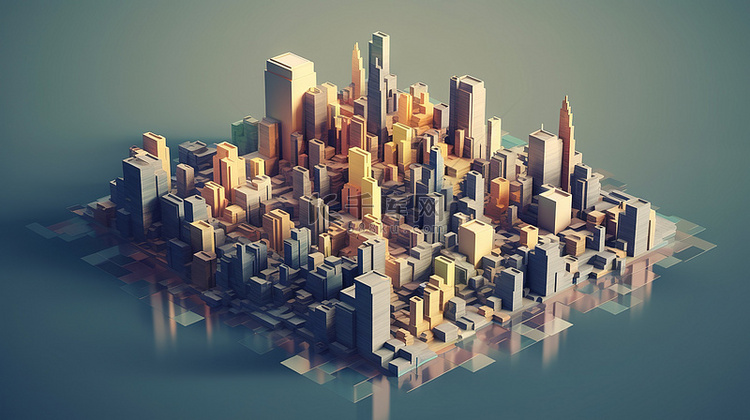 插图城市景观 3D 渲染中的概