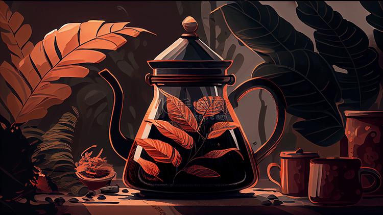 咖啡壶创意插画背景