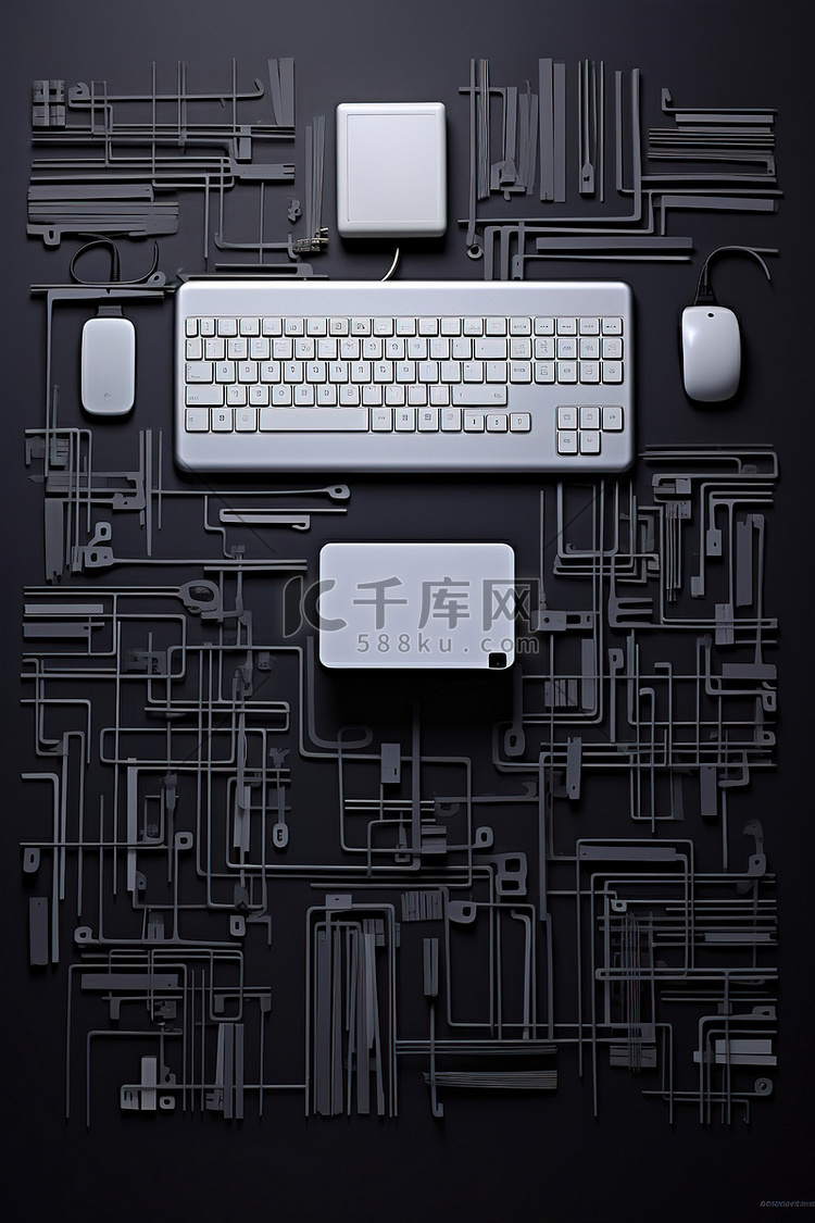 灰色画布上的条形码符号和计算机