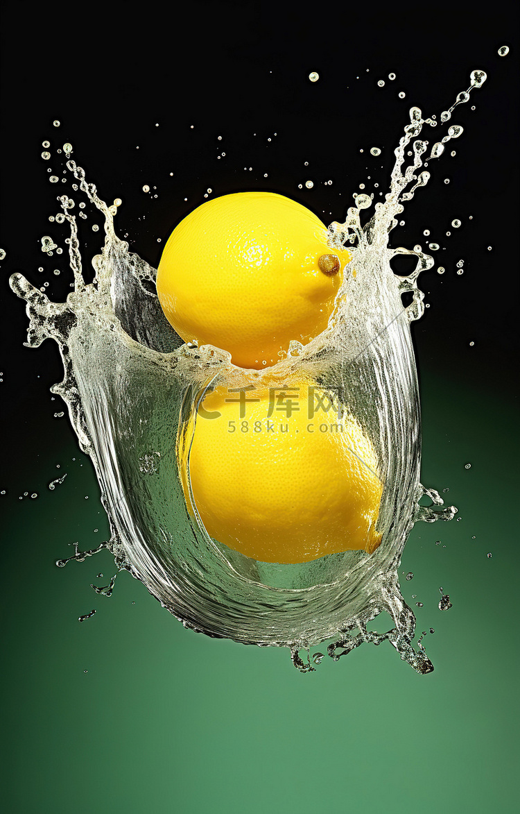 一个黄色的柠檬掉进水里