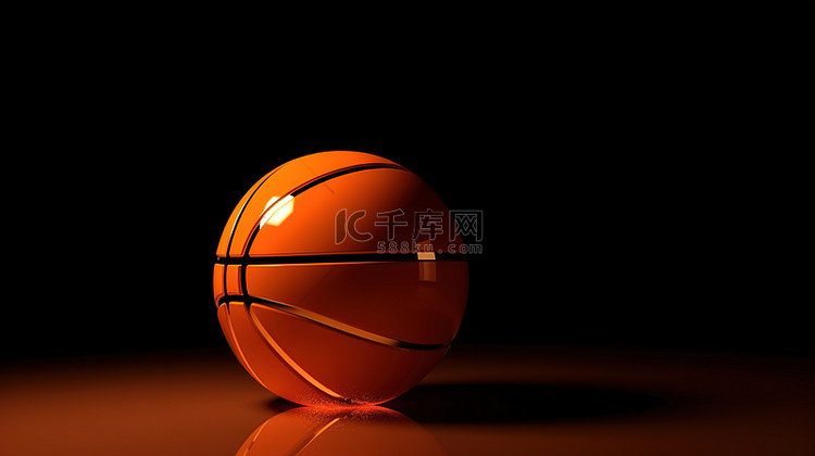 孤立的左橙色篮球在 3d 渲染