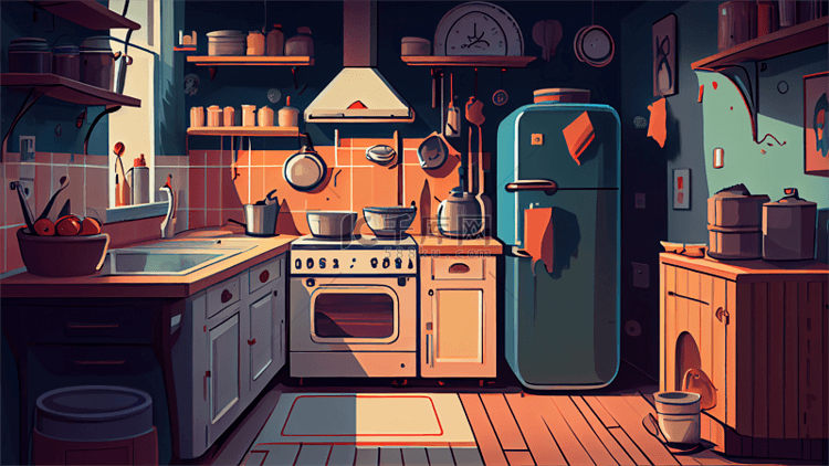 厨房家具插画背景