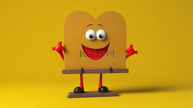 一个微笑的红心吉祥物，在 3D