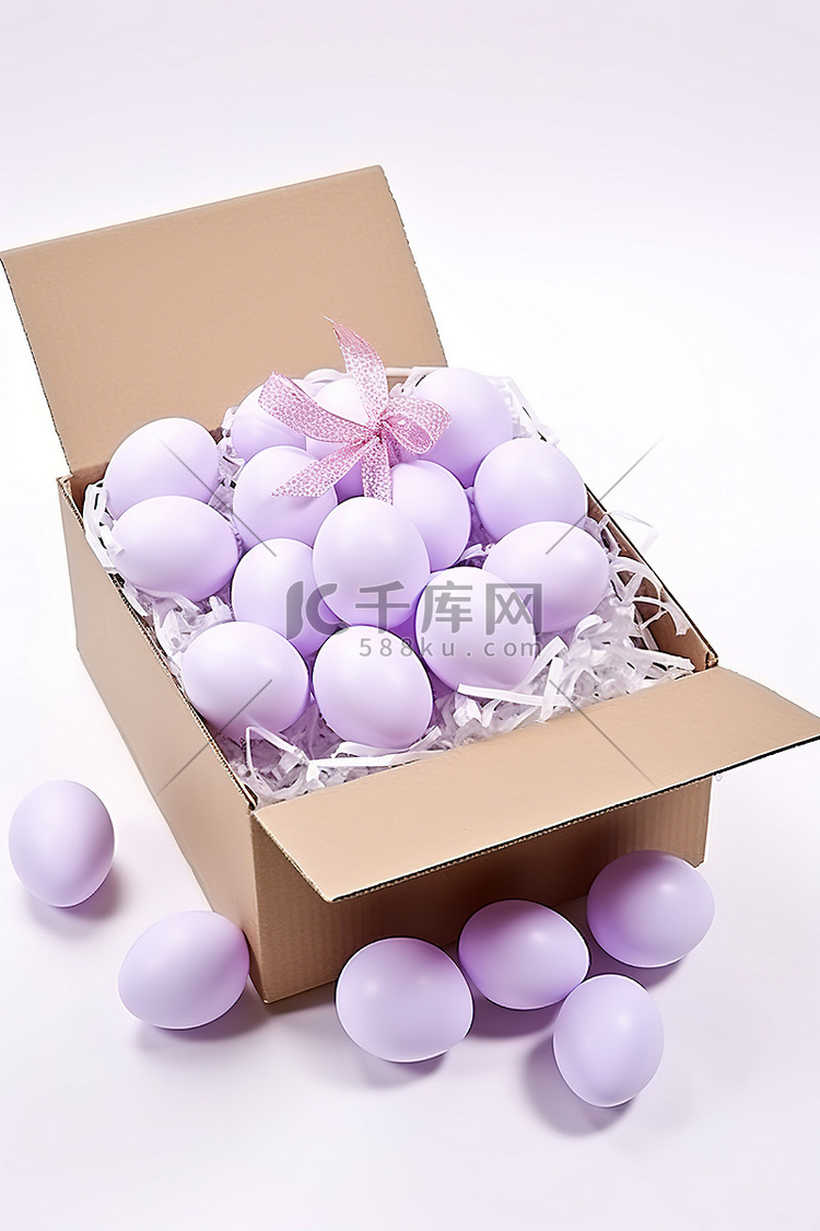 白鸡蛋气球和纸板箱里的礼物
