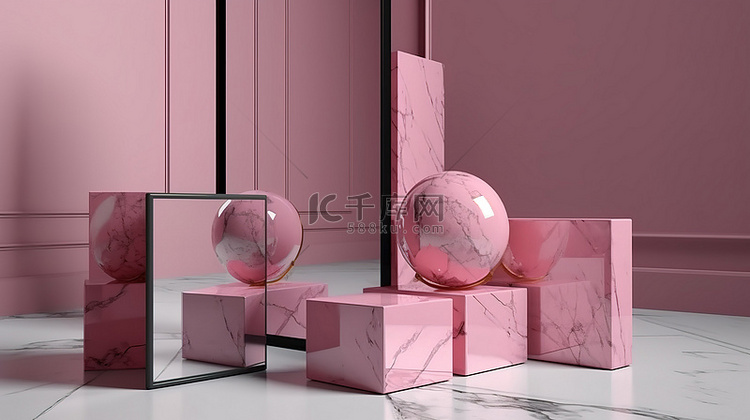 3d 渲染中的大理石立方体和镜