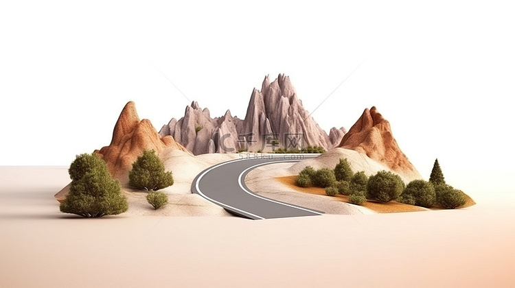 风景优美的 3D 道路插图，带