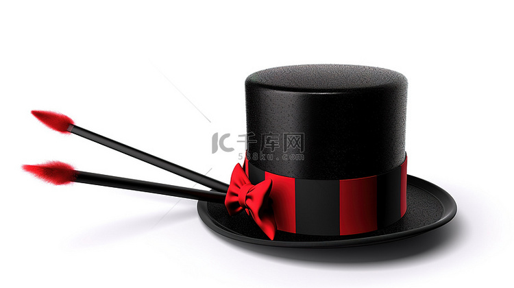 迷人的黑色圆柱帽，配有红丝带和