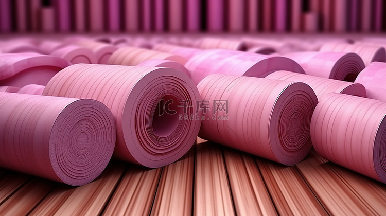 粉红色织物和木缸抽象场景的 3