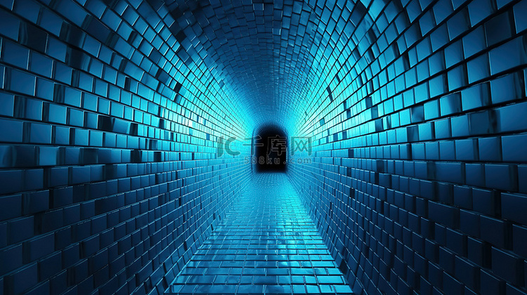 4k 超高清蓝砖隧道的 3D 插图