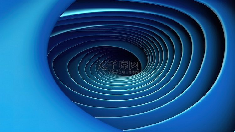 立体隧道中扭曲蓝色带的 3D 
