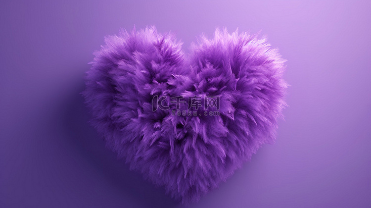 紫色蓬松心的 3D 插图