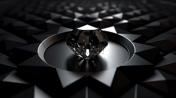 3d 渲染黑色钻石四边形穿透黑