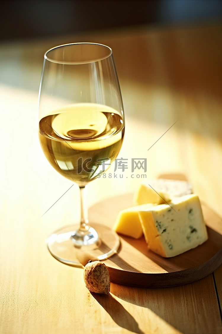 一杯白葡萄酒和一杯奶酪