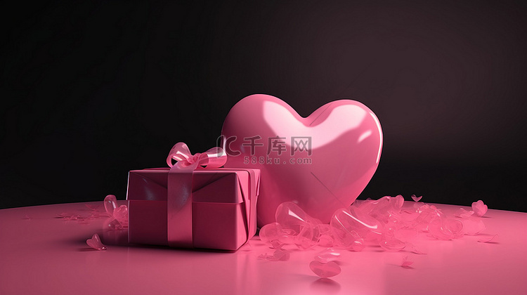 情人节礼物 3d 渲染可爱的粉