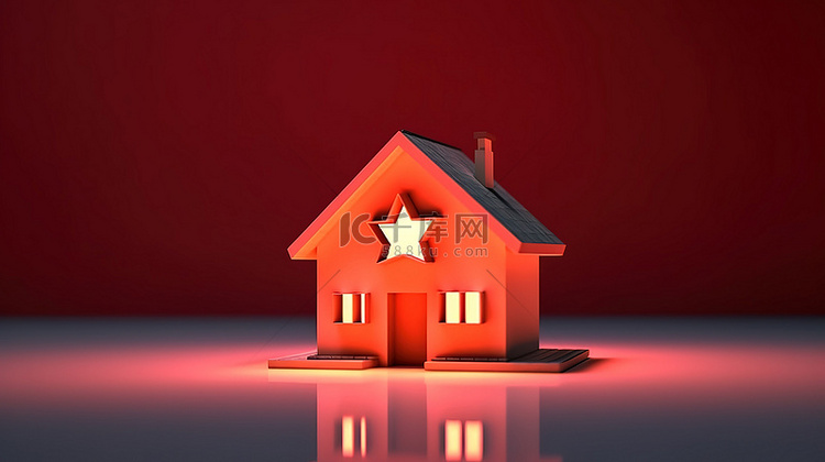 房地产标牌 3D 渲染的房子图标