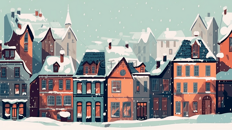 卡通房子白色色大雪