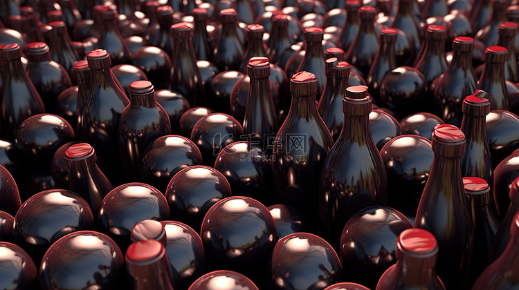 3D 渲染中堆叠的酒瓶