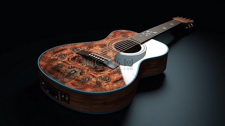 3D 渲染中原声吉他的说明性设计
