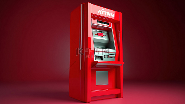 3D 渲染高科技红色 atm 供商业使用